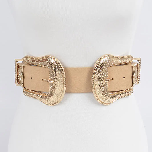 Swirl Metal Buckle Belt - Nude
