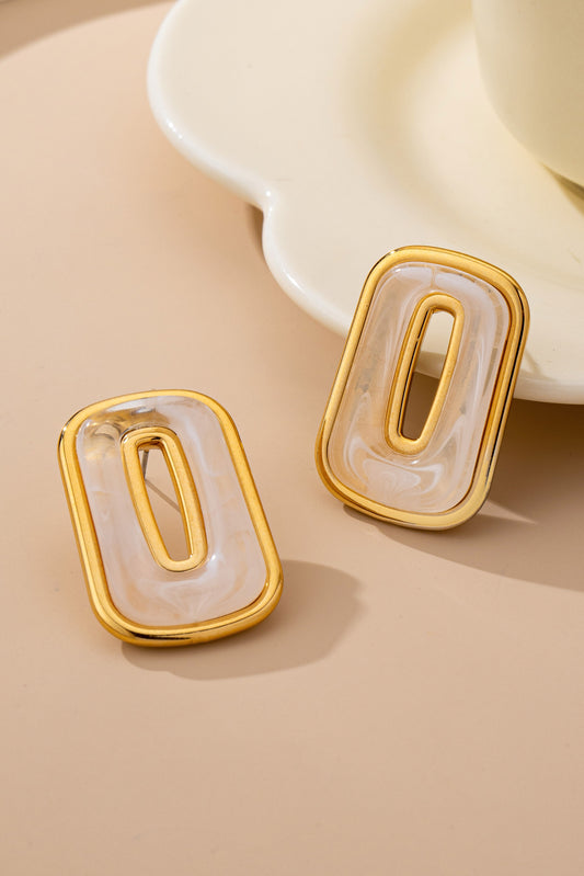 Enamel Rectangle Cutout Earring Studs - Off White
