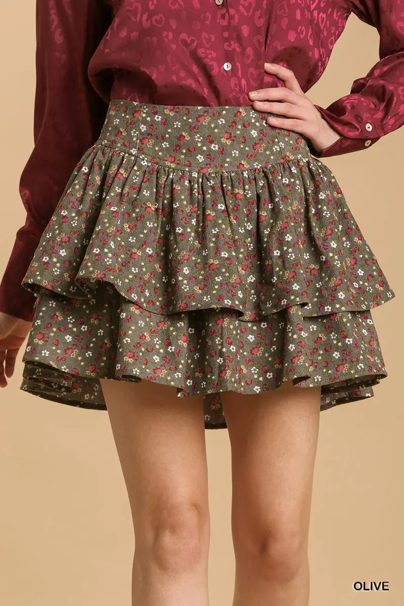 floral print ruffle skirt