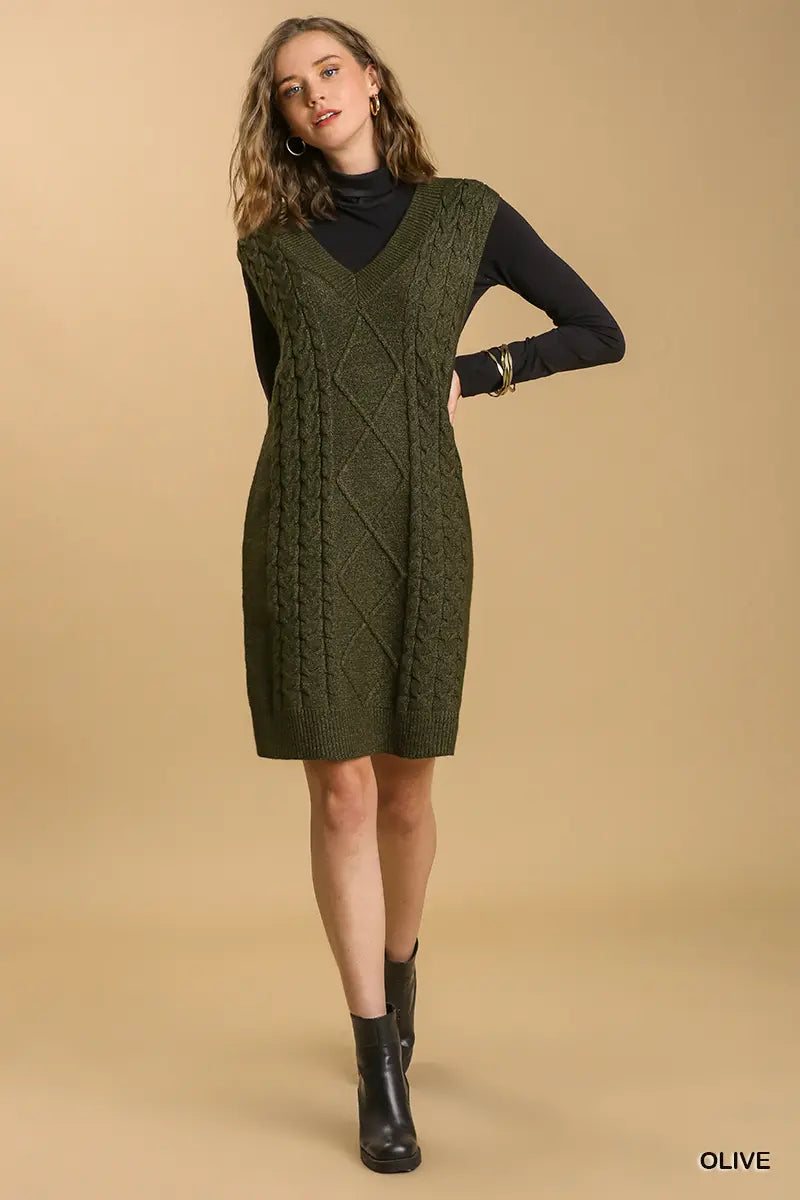 Maeve Cable Knit Sweater Dress - Olive