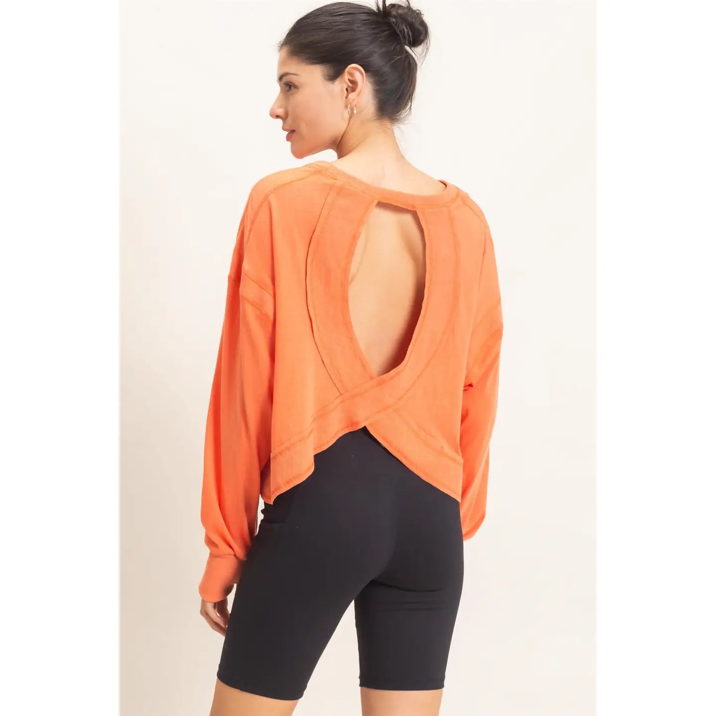 Open Back Long Sleeve Top - Orange