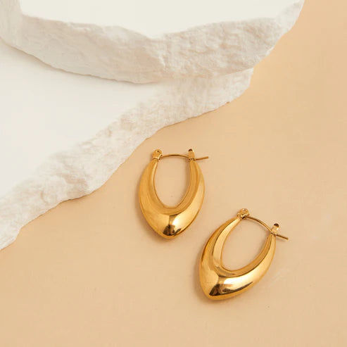 Waterproof Jewelry - Oval Pointed Earrings - Gold
