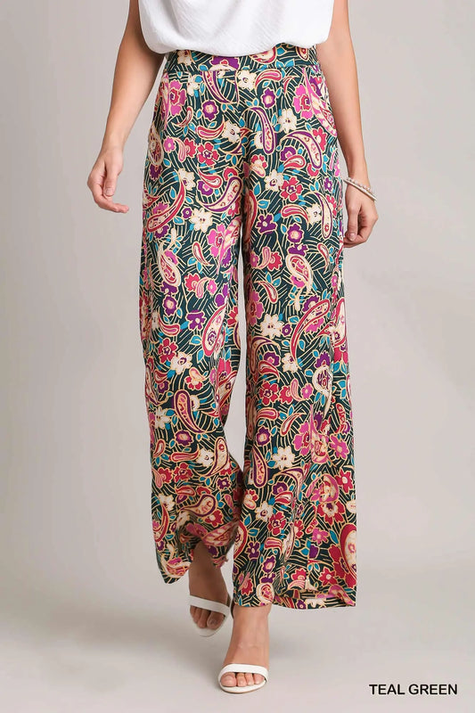 Satin Paisley Print Pants