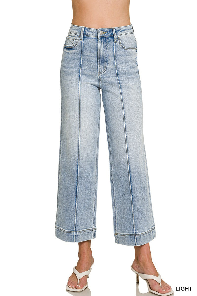 High Rise Pintuck Denim Pants