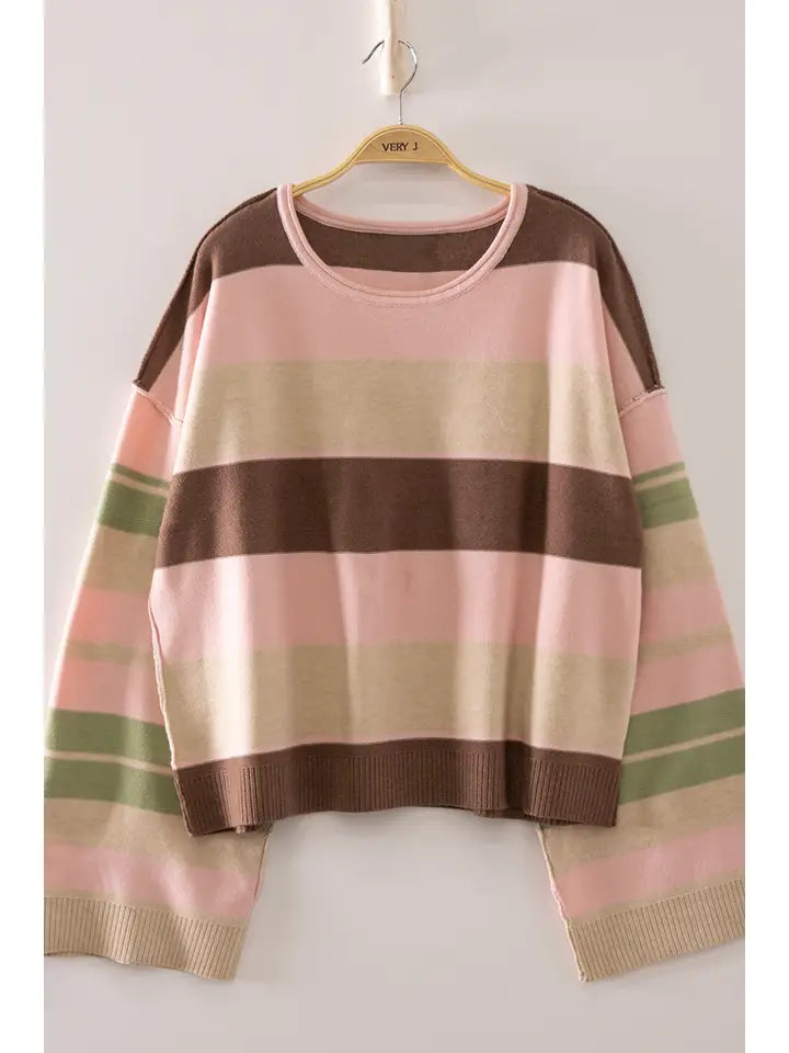 fall season multicolor sweater - pink