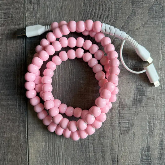 beaded phone charger - light pink