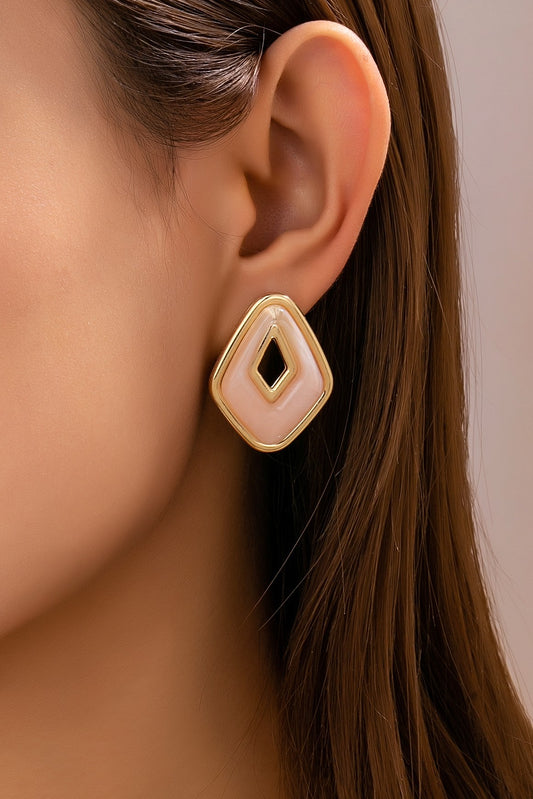 Enamel Geometric Earring Studs - Pink