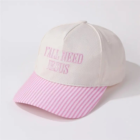 Y'all Need Jesus Striped Baseball Cap - Pink
