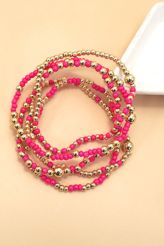 Multilayer Ball Bead Bracelet Set - Pink