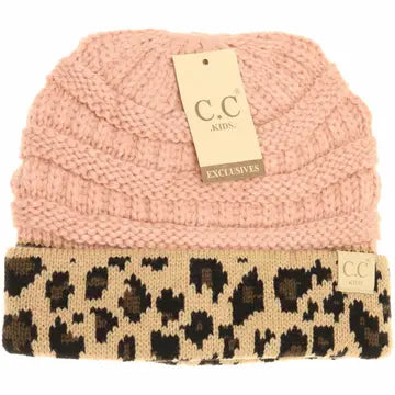 Leopard Cuff Beanie - Pink - Kids