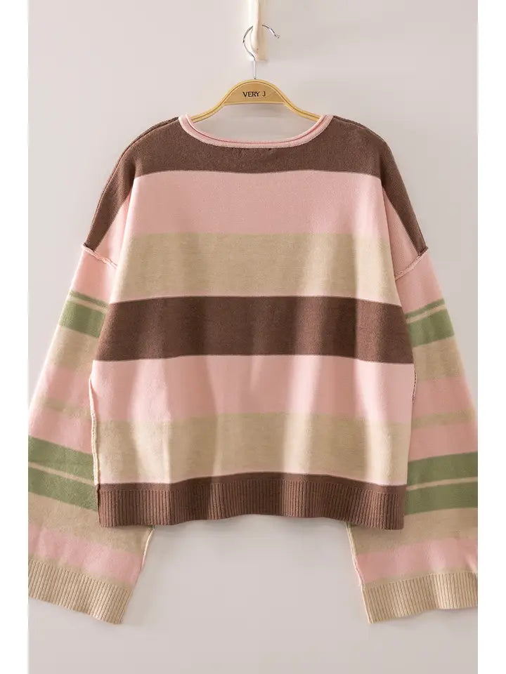 fall season multicolor sweater - pink
