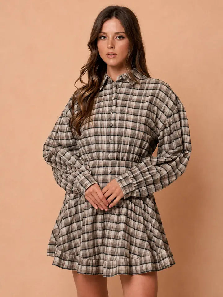 Plaid Basque Waist Mini Dress