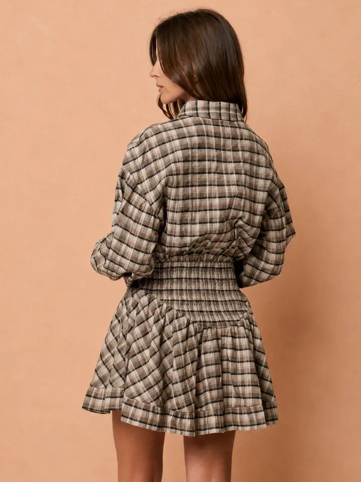 Plaid Basque Waist Mini Dress