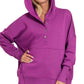HALF BUTTON FLEECE HOODED PULLOVER