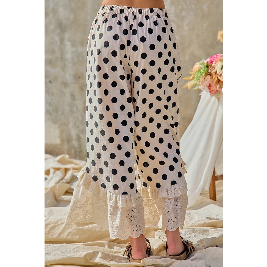 Polka Dot Ruffle Lace Hem Pants