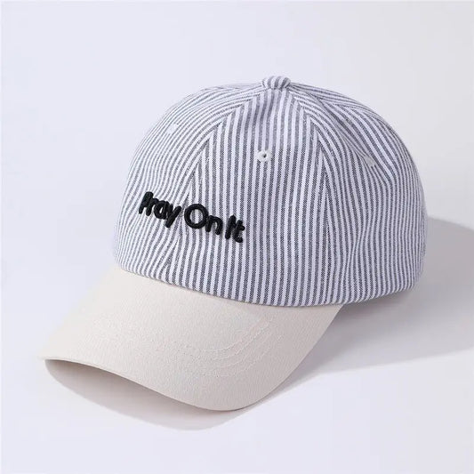 Pray On It Striped Baseball Cap - Black