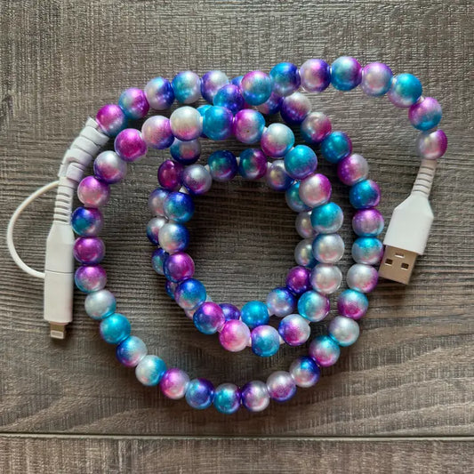 mermaid beaded phone charger - purple/blue