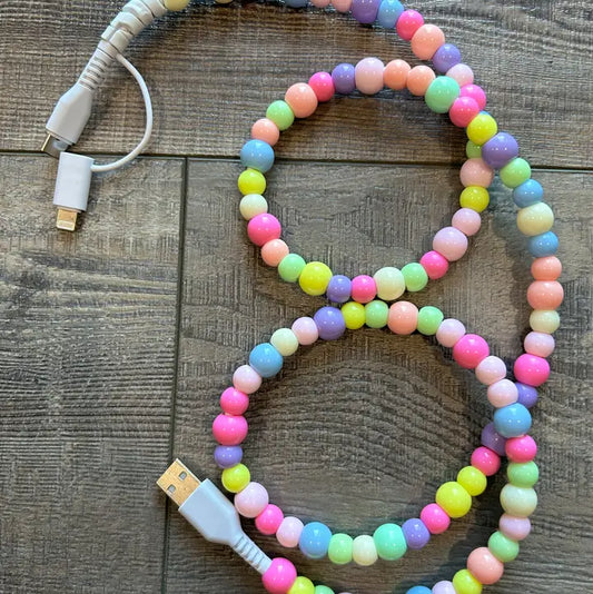 beaded phone charger - rainbow