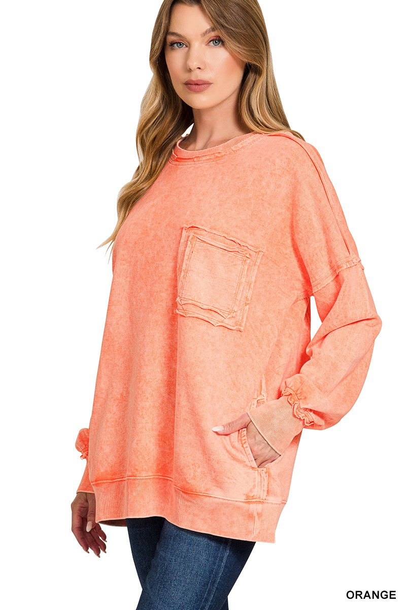 Halo Washed Exposed Seam Sweatshirt - Orange