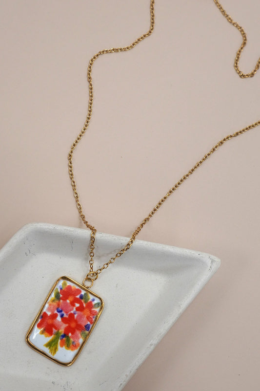 Floral Rectangle Necklace