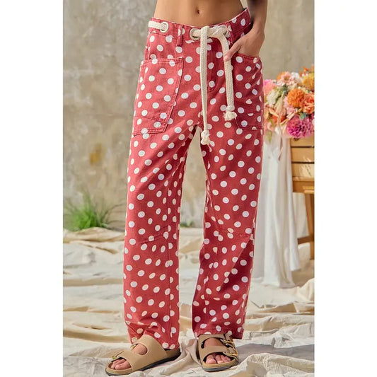Go Team Polka Dot Denim Pants - Red