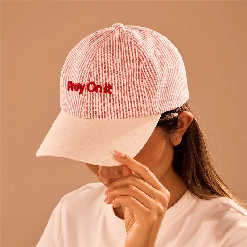 Pray On It Striped Baseball Cap - Red