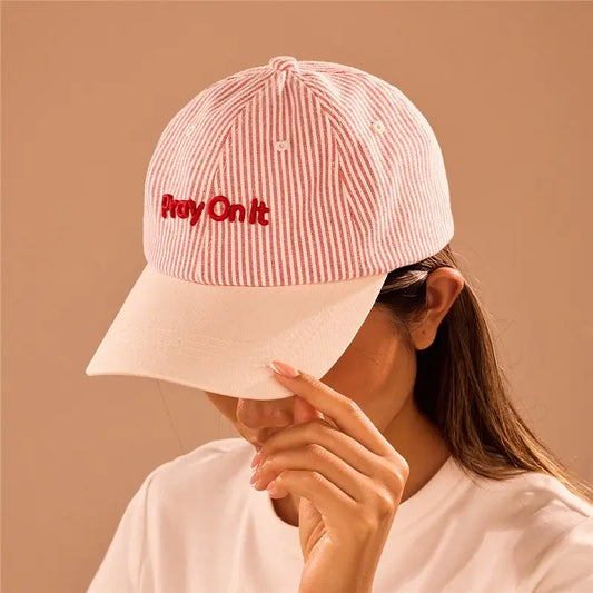 Pray On It Striped Baseball Cap - Red