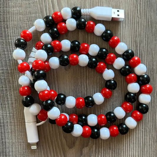 beaded phone charger - red/black/white