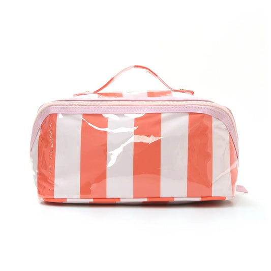 Open Flat Cosmetic Pouch - Red/Pink Stripe