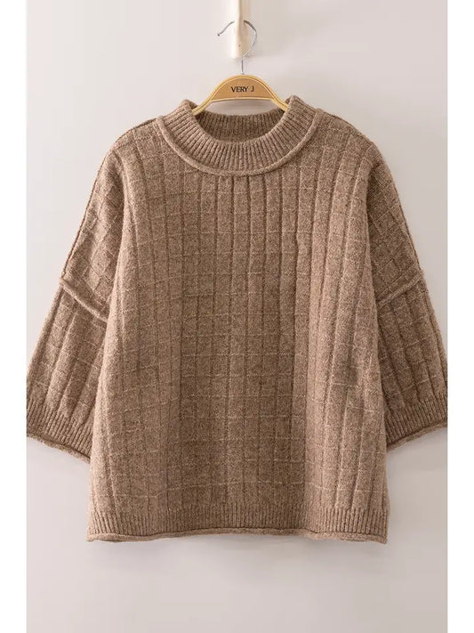 Cropped Ribbed Knit Sweater - Mocha