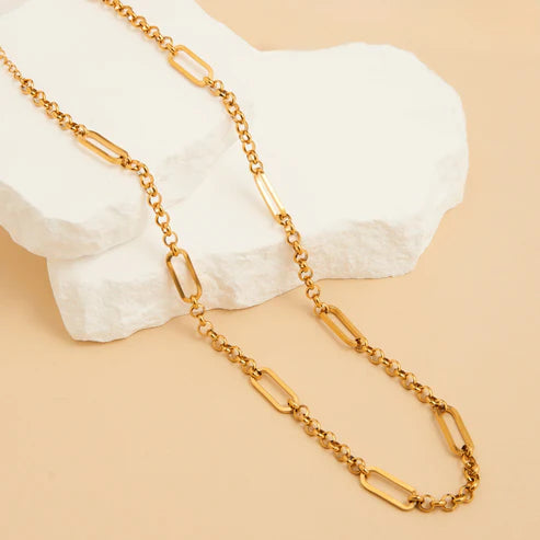 Waterproof Jewelry - Rolo Link Bar Necklace - Gold