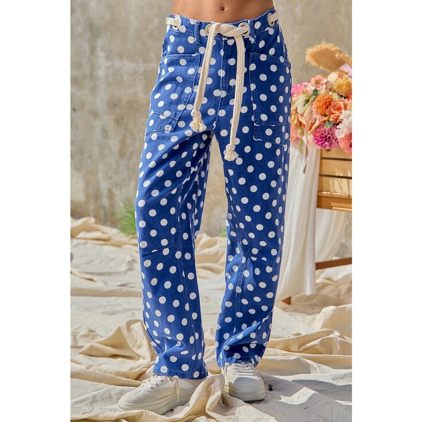 Go Team Polka Dot Denim Pants - Royal Blue