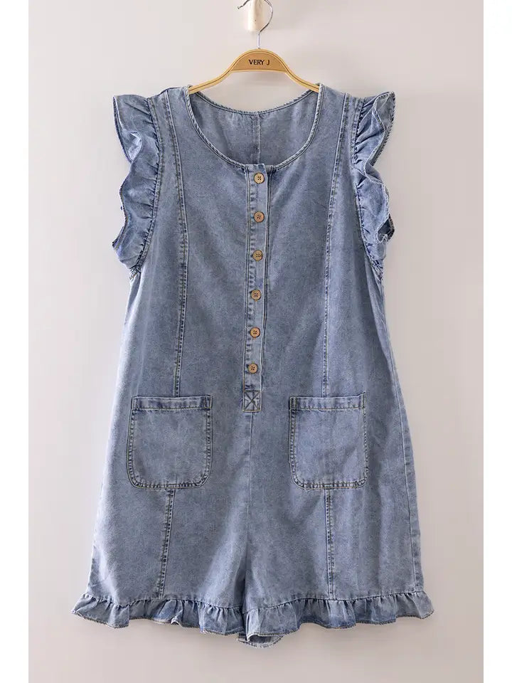 Sweet Summertime Ruffle Denim Romper
