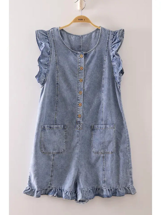 Sweet Summertime Ruffle Denim Romper