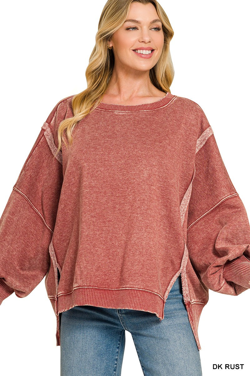 acid washed batwing sweatshirt - dk rust
