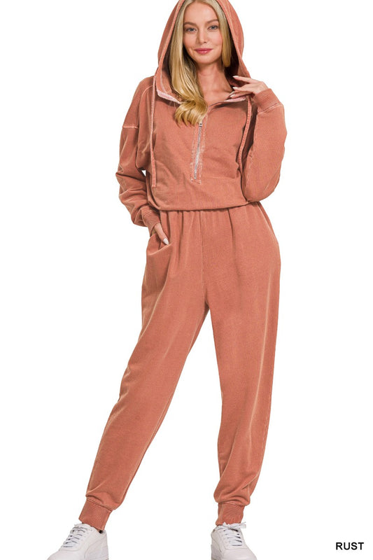 Brittany Hooded Jumpsuit - Rust