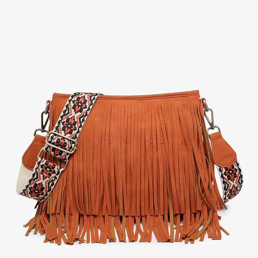 Sadie Suede Fringe Crossbody Bag - Brick