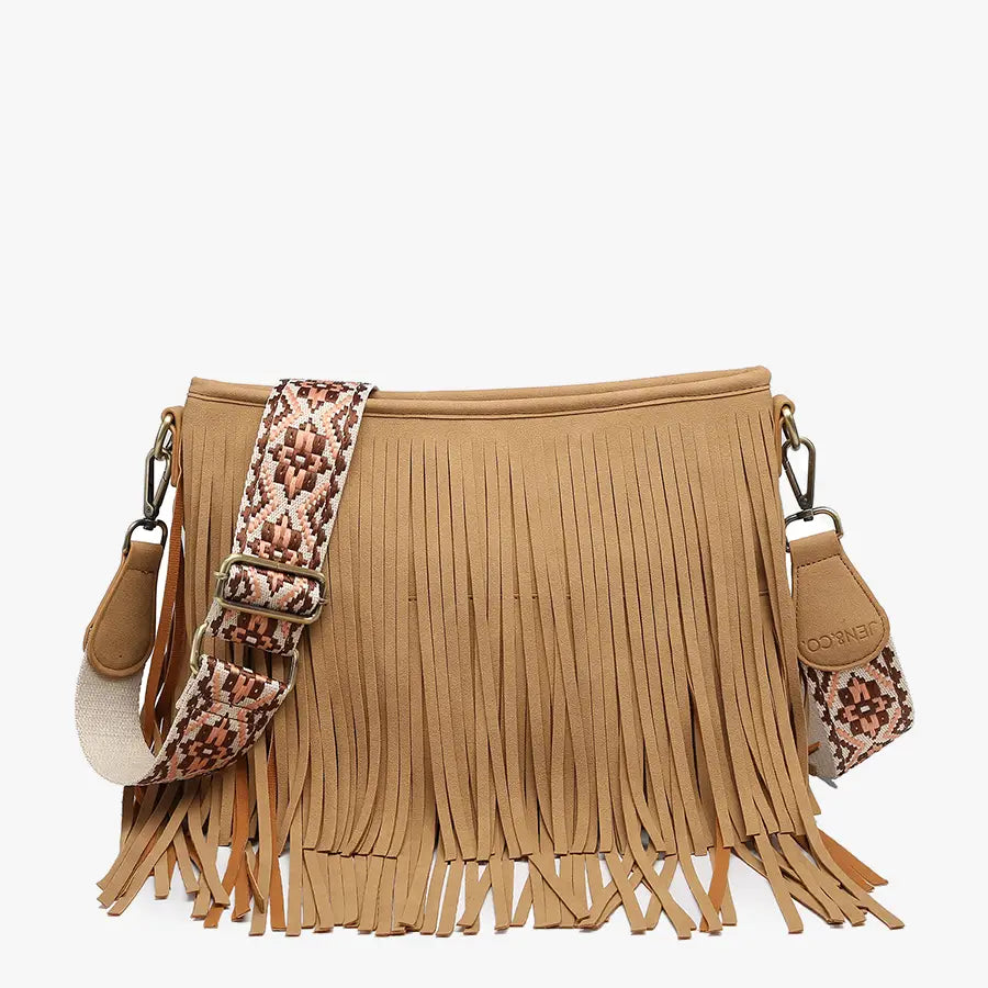 Sadie Suede Fringe Crossbody Bag - Tan