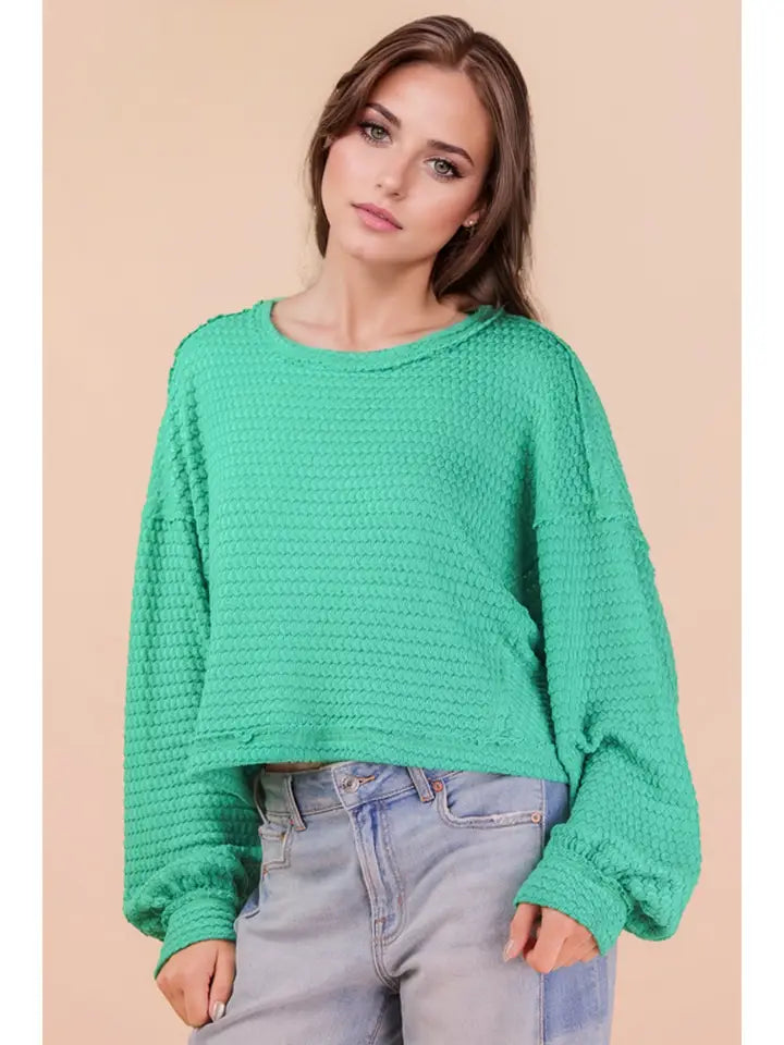 Oversized Waffle Knit Top - Seafoam Green