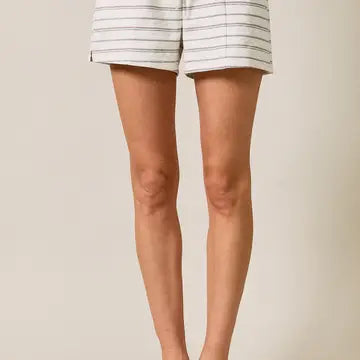 french terry striped shorts - heather gray