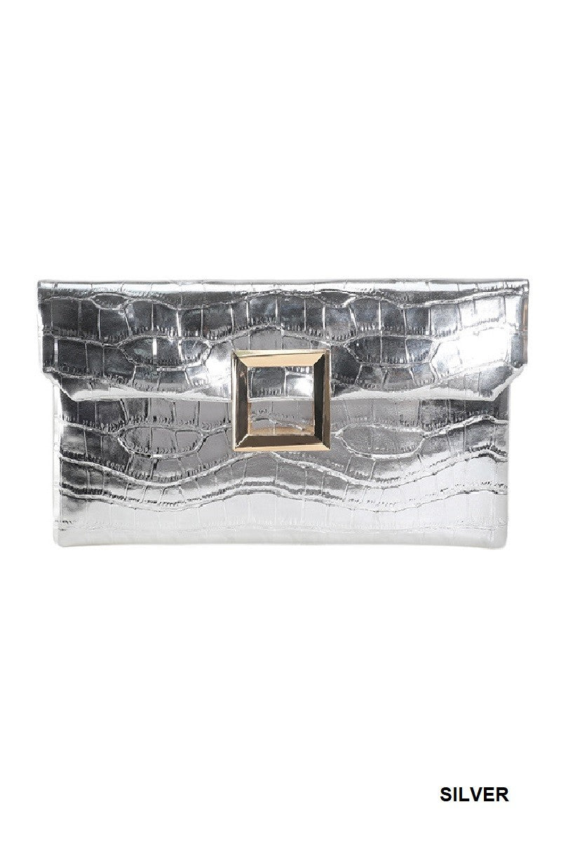 Crocodile Leather Clutch - Silver