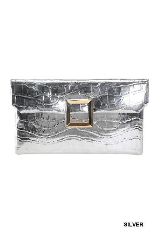 Crocodile Leather Clutch - Silver