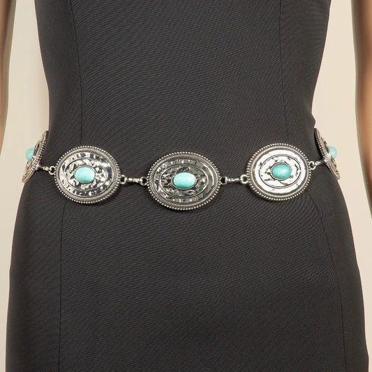 Single Stud Oval Concho Belt - Silver