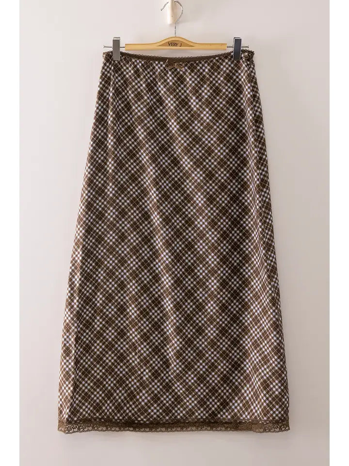 plaid midi skirt - chocolate