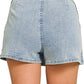 wrap front denim skort