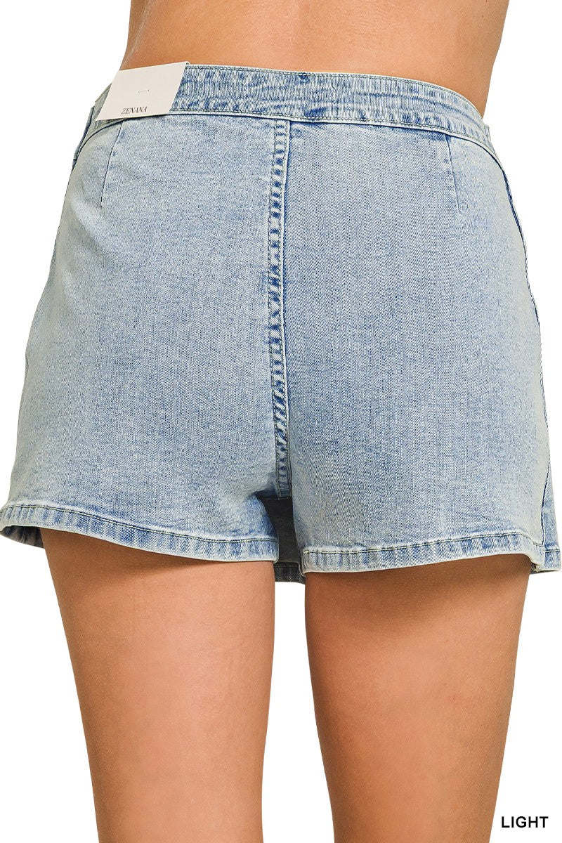 wrap front denim skort