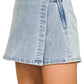 wrap front denim skort