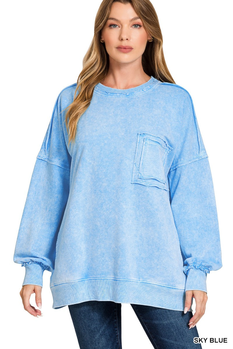 Halo Washed Exposed Seam Sweatshirt - Sky Blue