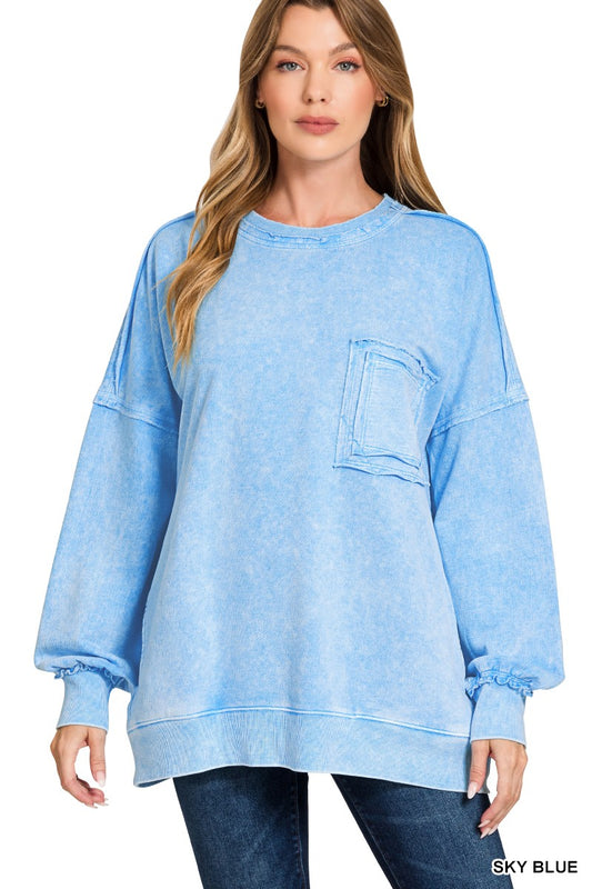 Halo Washed Exposed Seam Sweatshirt - Sky Blue