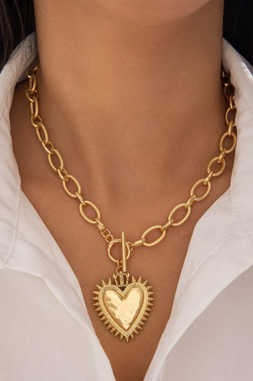 Spiked Heart Chunky Toggle Necklace